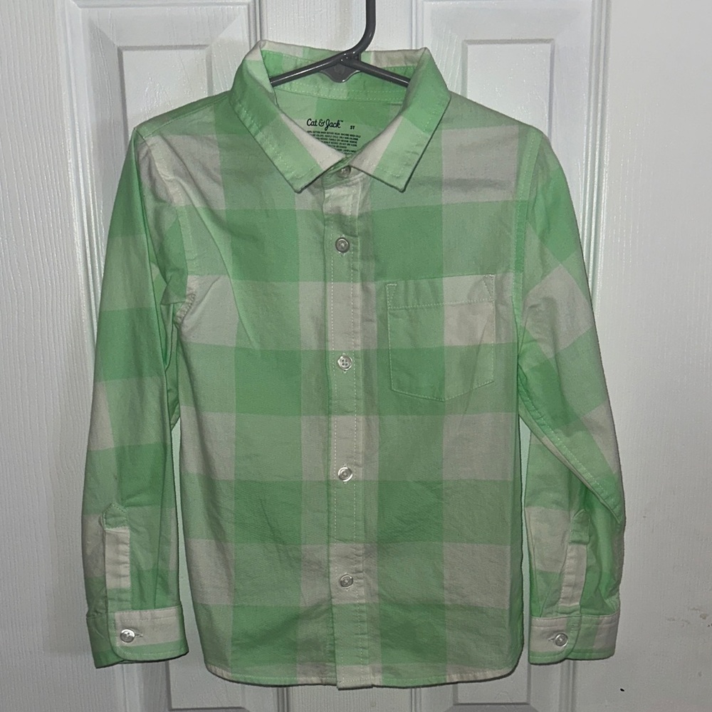 Cat & Jack Light Green Checkered Kids Button-Down Shirt
